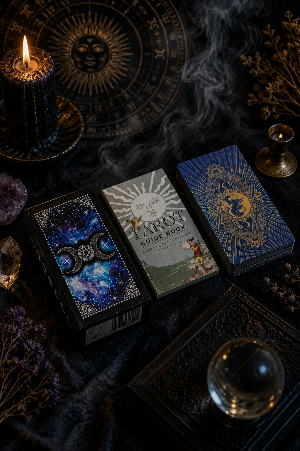 Moon Face · Tarotkort med metallisk finish og guidebog