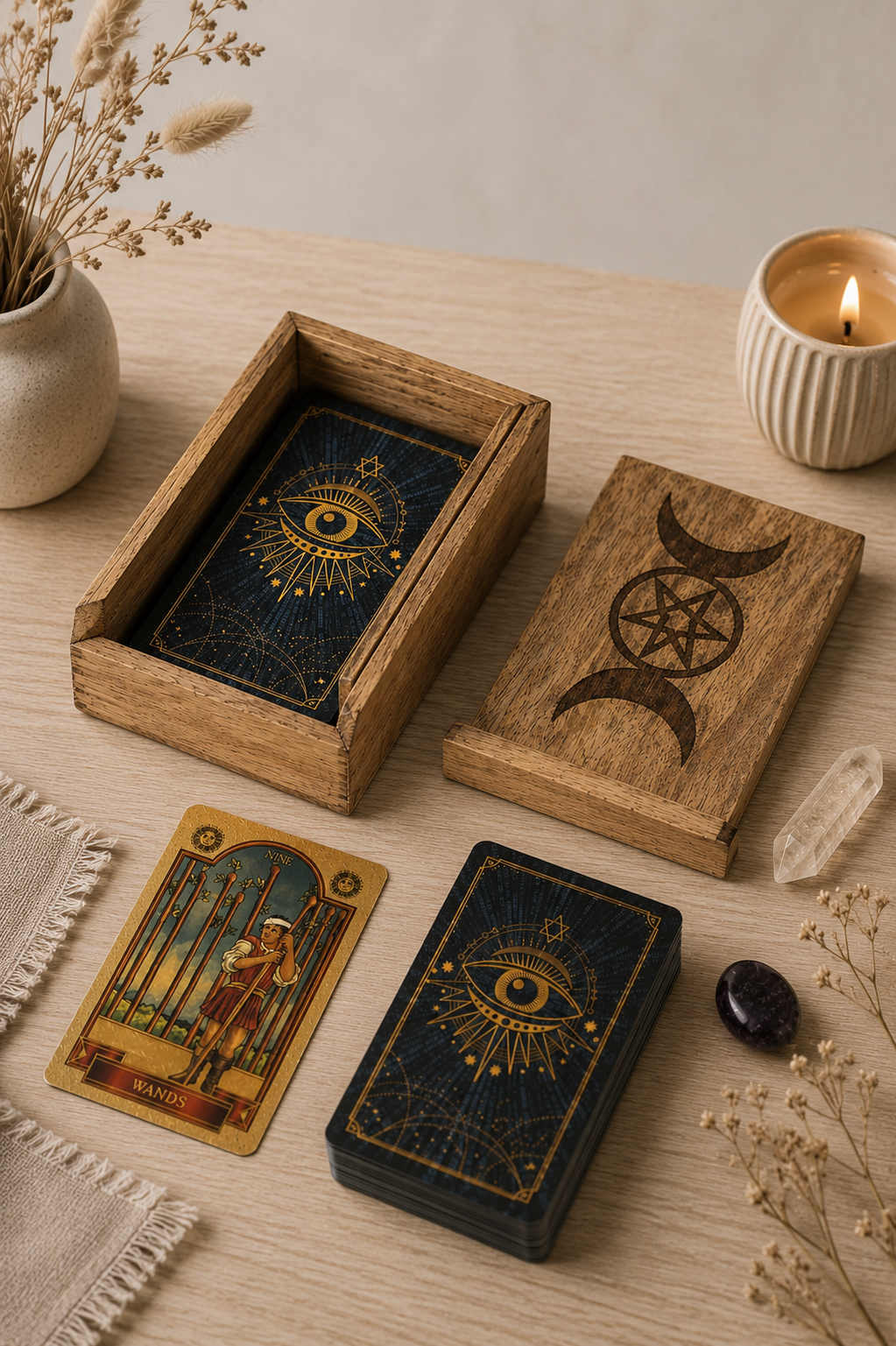 Lille tarotæske med kortholder