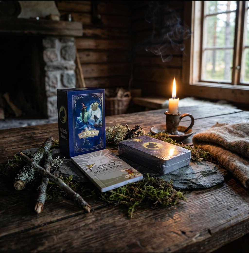 Lilla Folie Tarotkort med Guidebog Witch