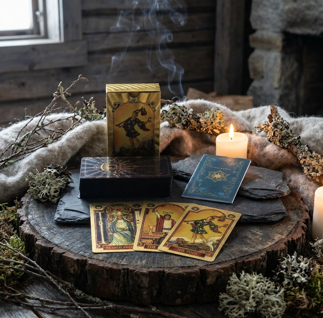 Blå & Guld Tarotkort Sæt  All Seeing Eye med Guidebog