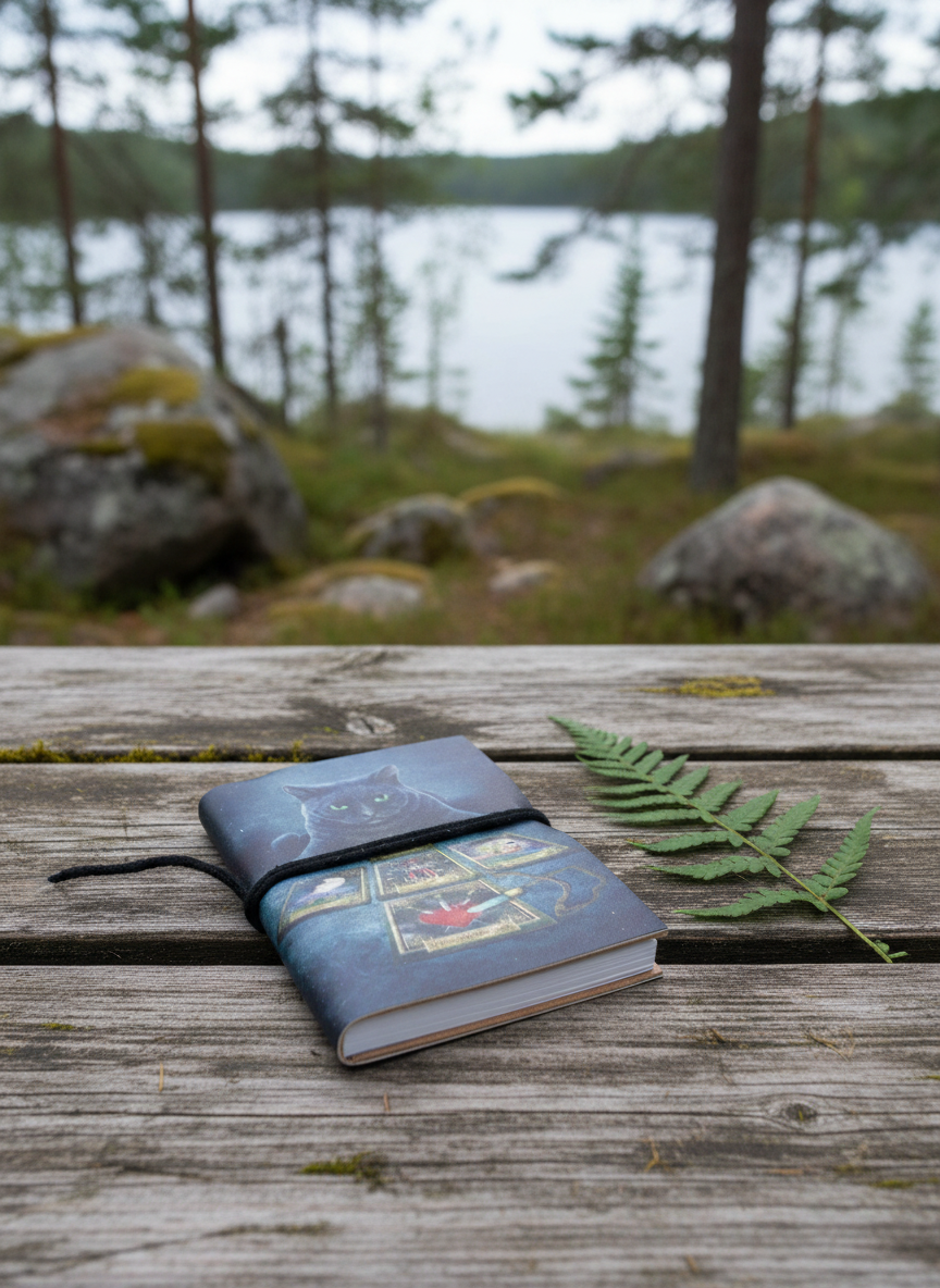 Gothic Notesbog 7×10 cm – “Mystic Cat & Tarot”