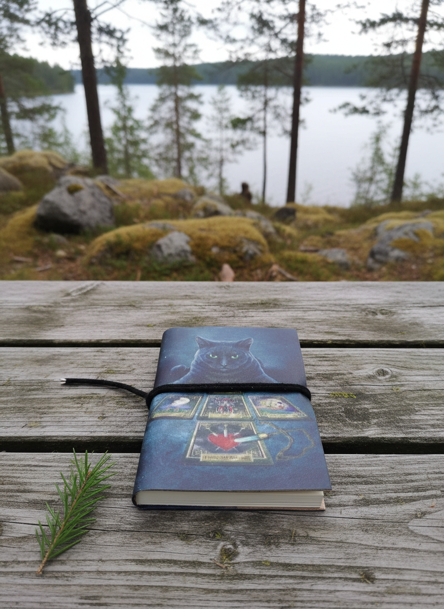 Gothic Notesbog 7×10 cm – “Mystic Cat & Tarot”