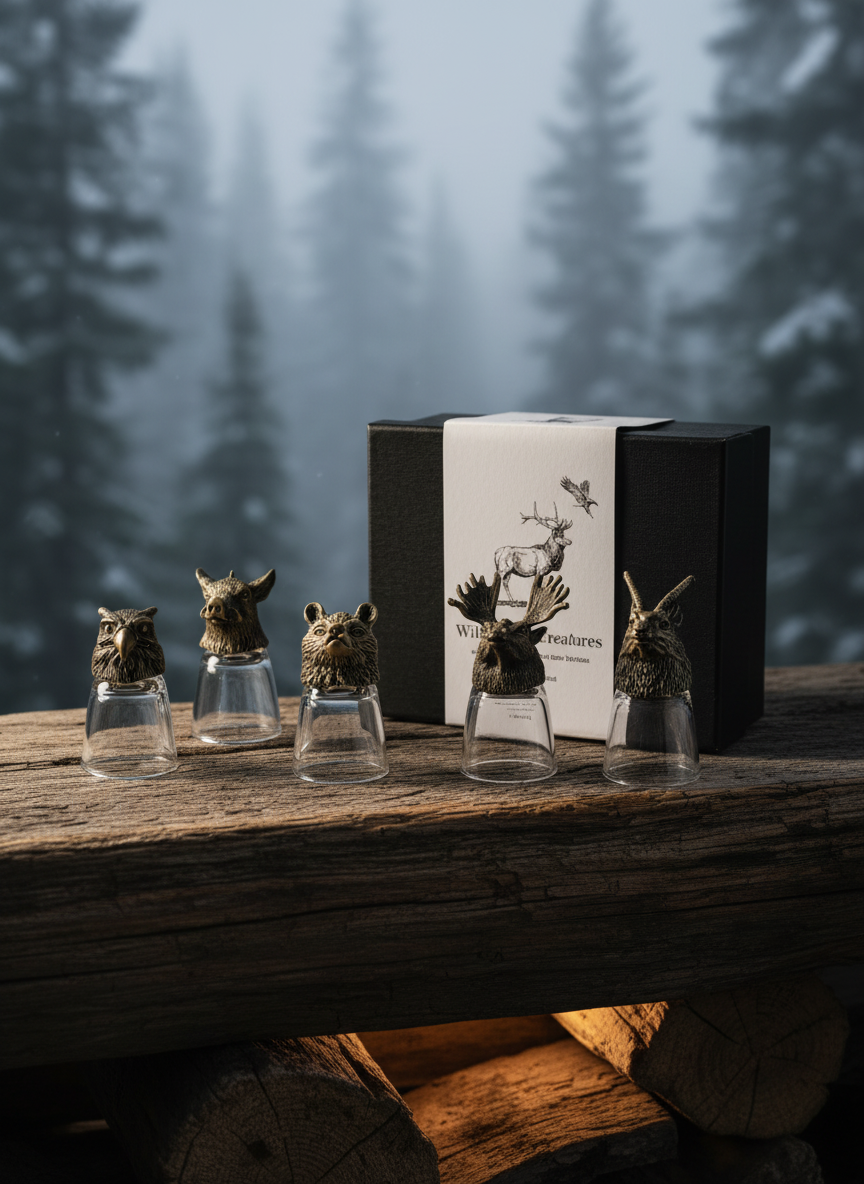 Gift Set of 6 Bottom Up Shot Glasses – Wild Forest Creatures (50 ml)