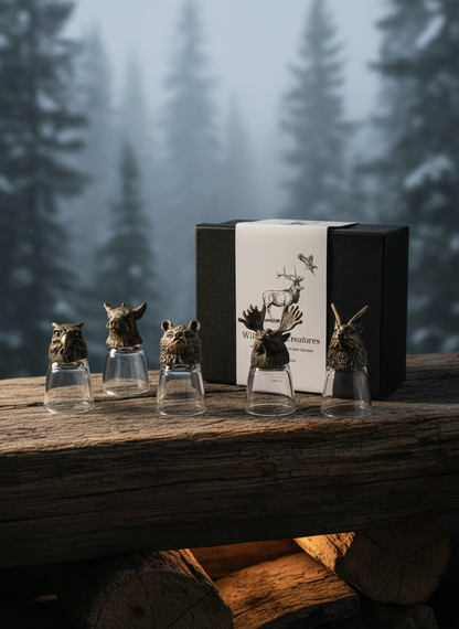 Gift Set of 6 Bottom Up Shot Glasses – Wild Forest Creatures (50 ml)