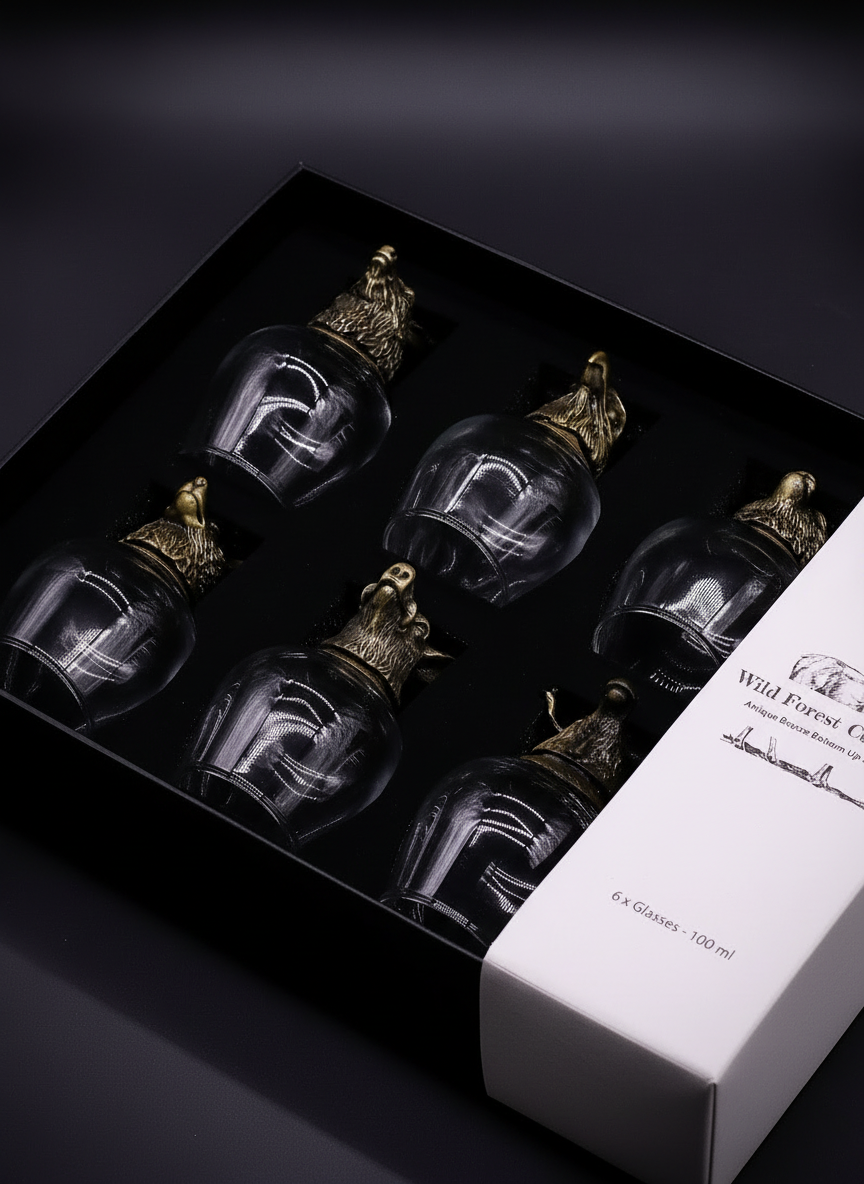 Gift Set of 6 Bottom Up Glasses – Wild Forest Creatures (100 ml)