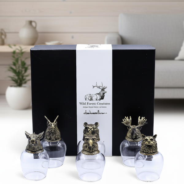 Gift Set of 6 Bottom Up Glasses – Wild Forest Creatures (100 ml)