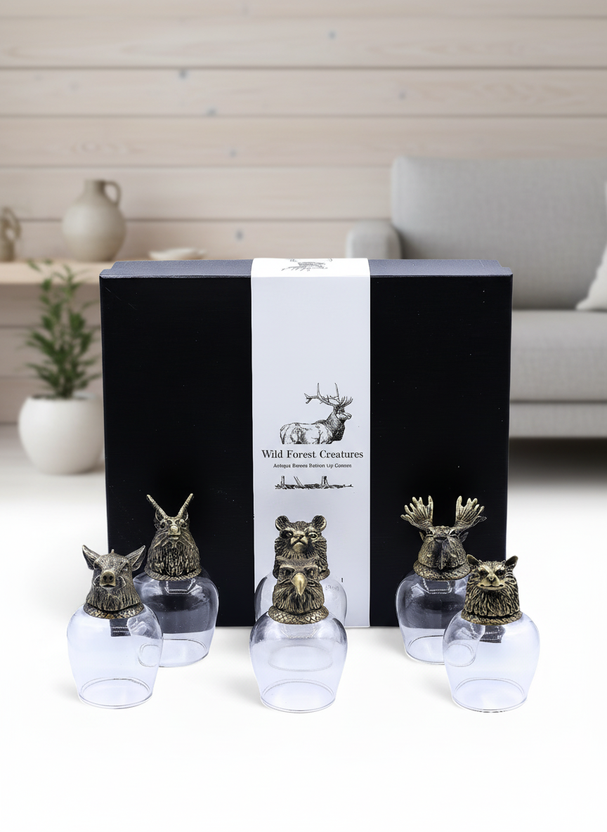 Gift Set of 6 Bottom Up Glasses – Wild Forest Creatures (100 ml)