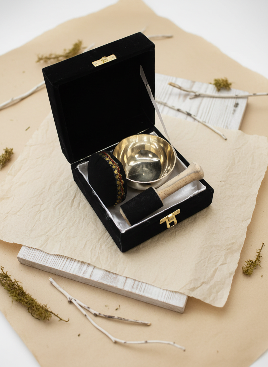 Messingklangskål Gavesæt – 9 cm