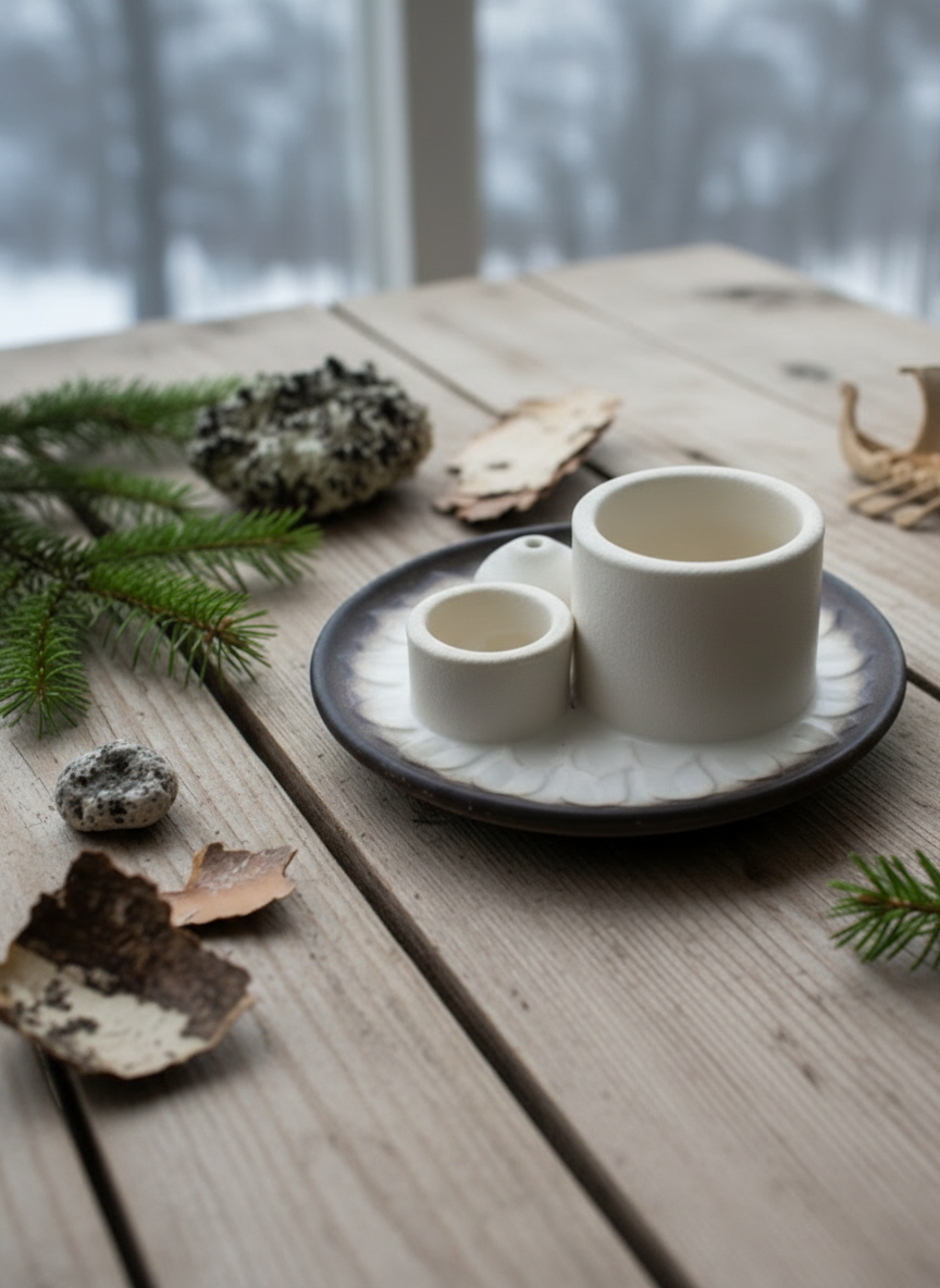 Palo Santo Stick & Smudge Holder – Mandala – White & Grey