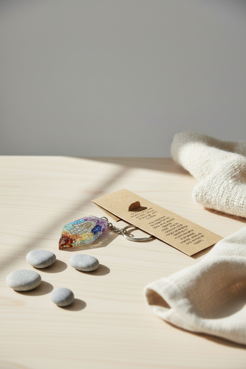 Orgonite Nøglering  Gemstone Chakra Hamsa