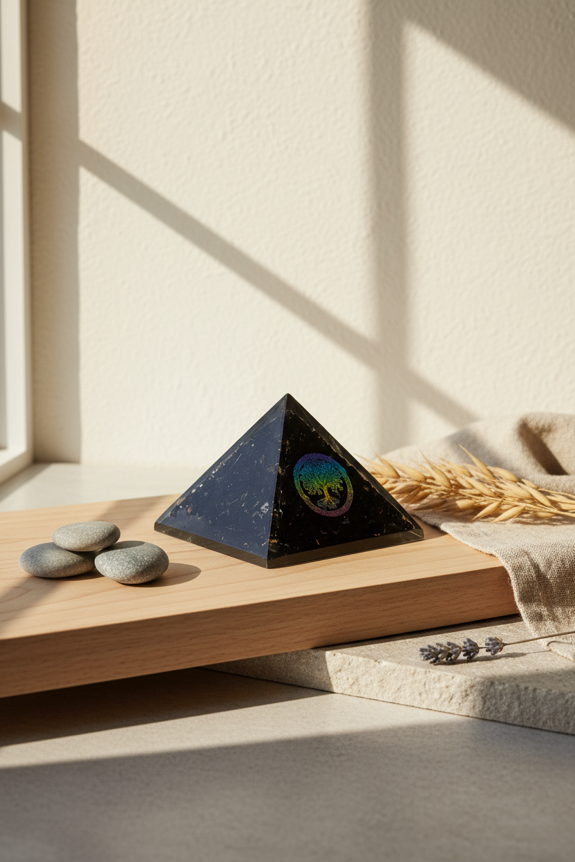 Lille orgonitpyramide med Livets Træ og sort turmalin