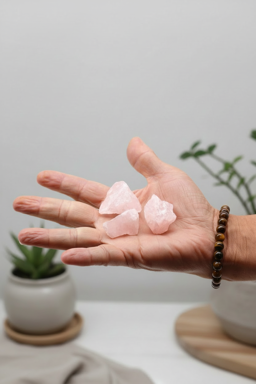Rosenkvarts – rå krystal