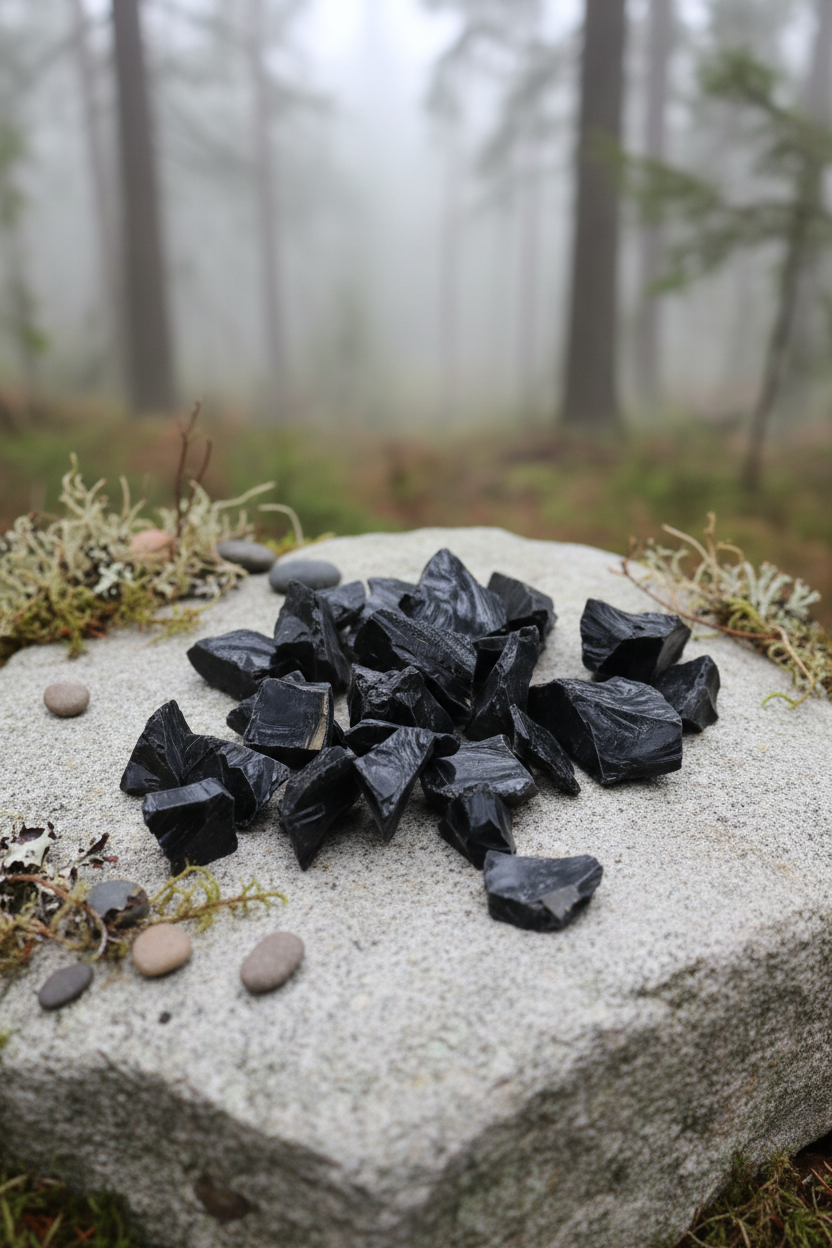 Sort obsidian – rå krystal (ca. 2–4 cm)