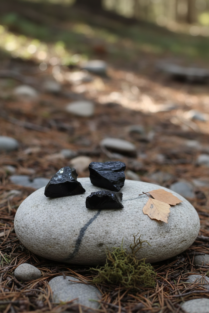 Sort obsidian – rå krystal (ca. 2–4 cm)