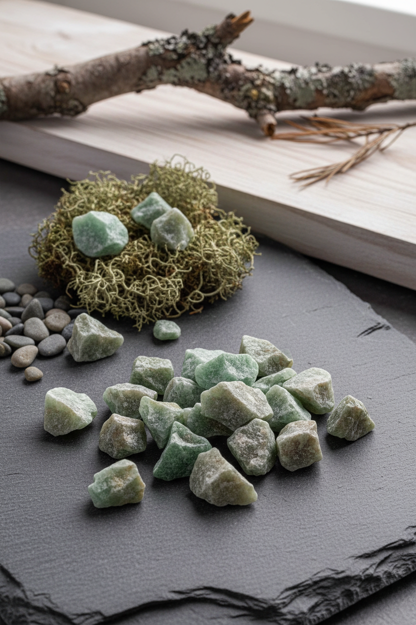 Jade – rå krystaller  Ca. 2–4 cm