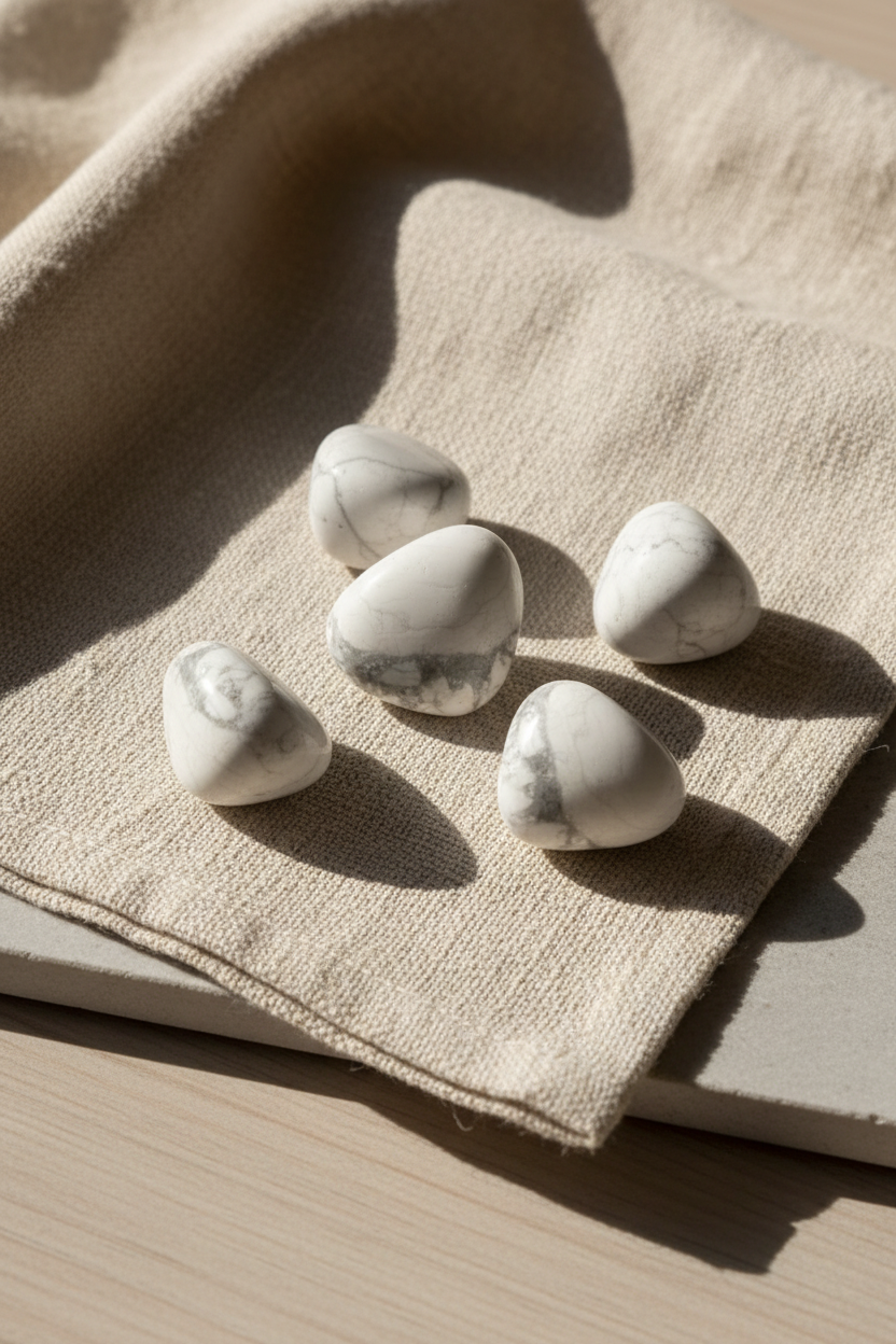 White Howlite (poleret sten, ca. 2,5–4,5 cm)