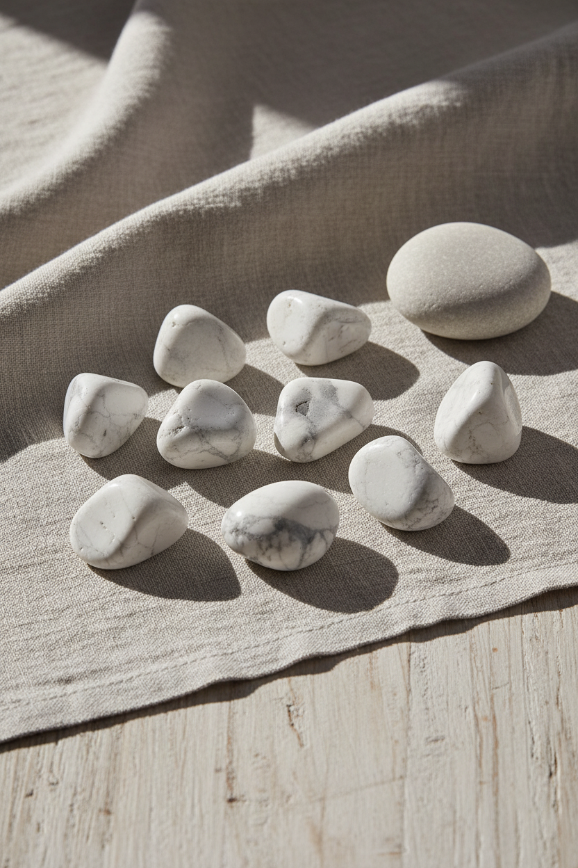 White Howlite (poleret sten, ca. 2,5–4,5 cm)