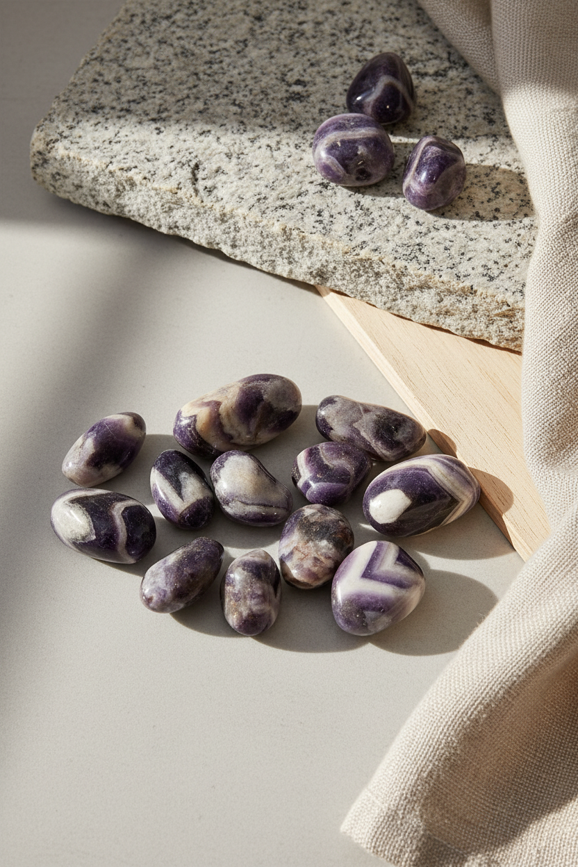 Amethyst Chevron – poleret tumblestone