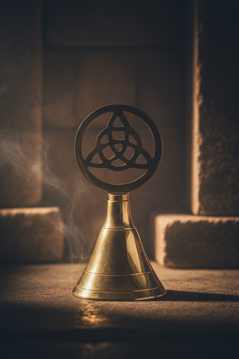 Alterklokke i messing med Triquetra