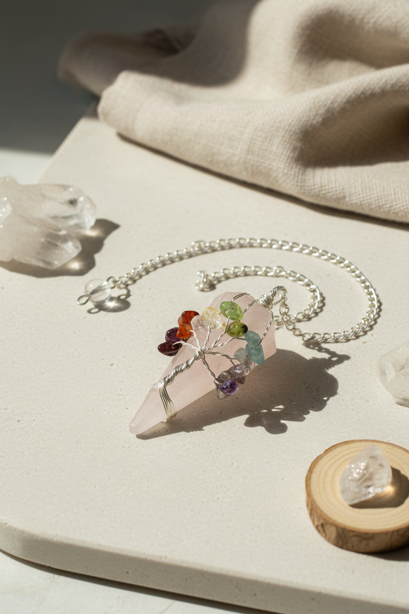 Magic Pendulum – Seven Chakra – Rose Quartz