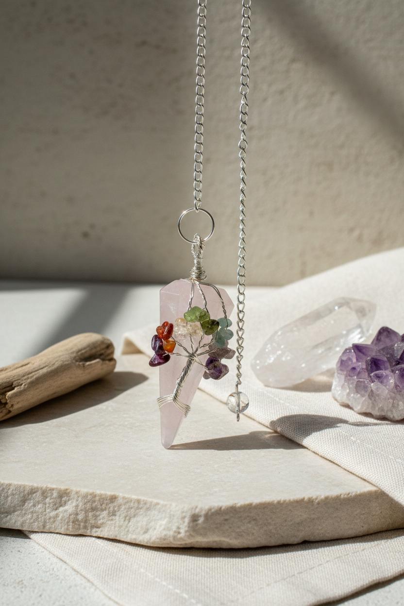 Magic Pendulum – Seven Chakra – Rose Quartz
