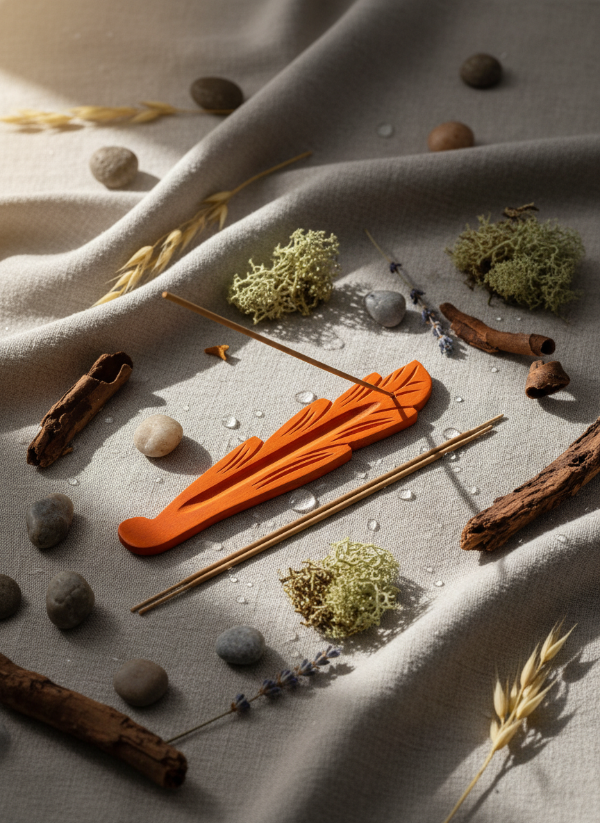 Bladformet røgelsesholder i mangotræ.