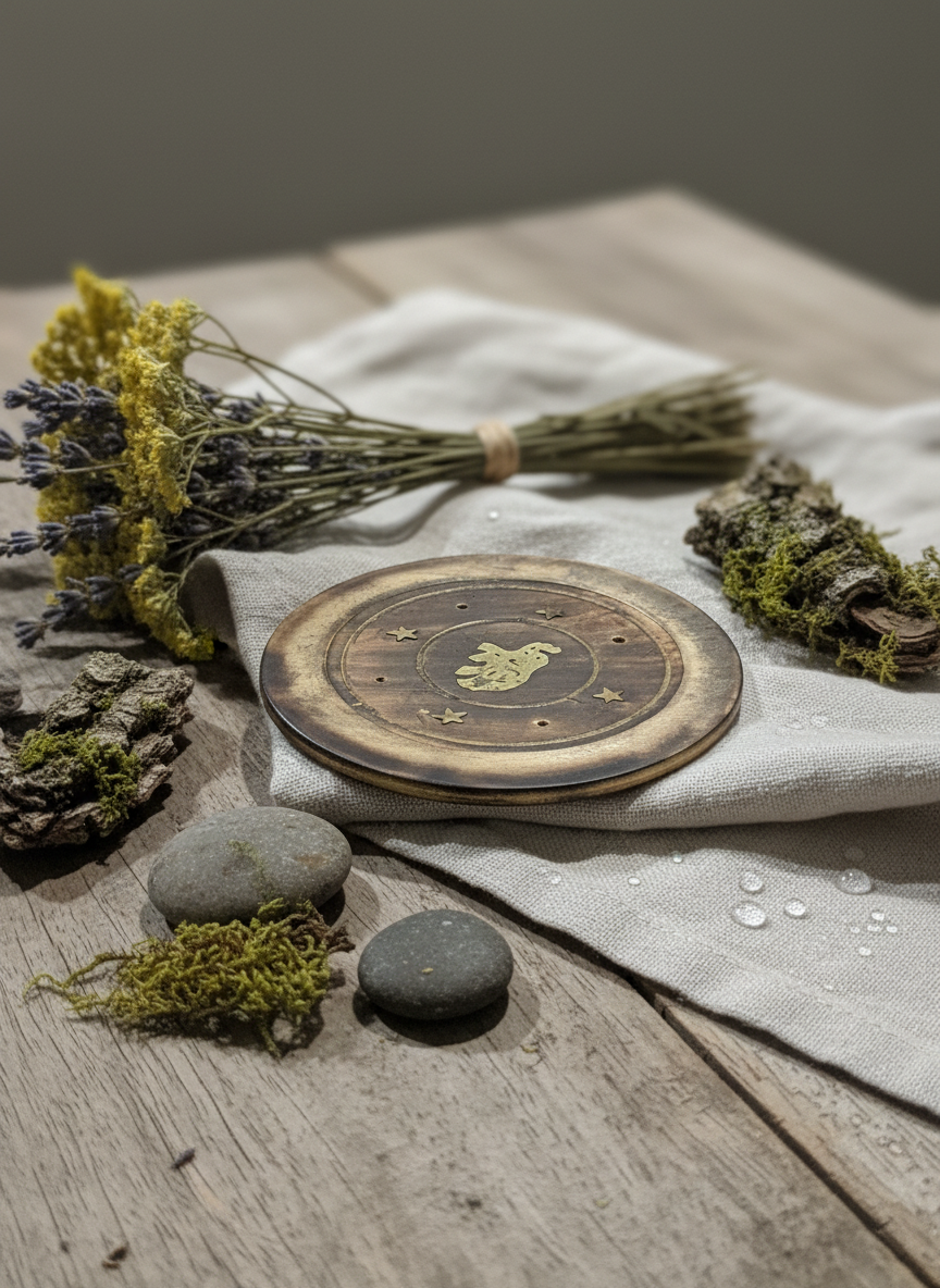 Mango Wood Disc 10 cm – røgelsesholder til pinde og kegler