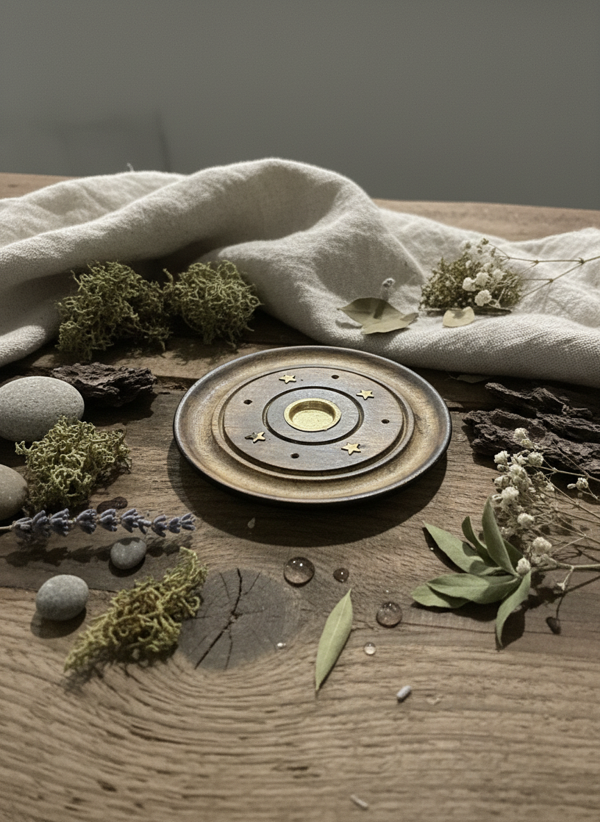 Mango Wood Disc 10 cm – røgelsesholder til pinde og kegler