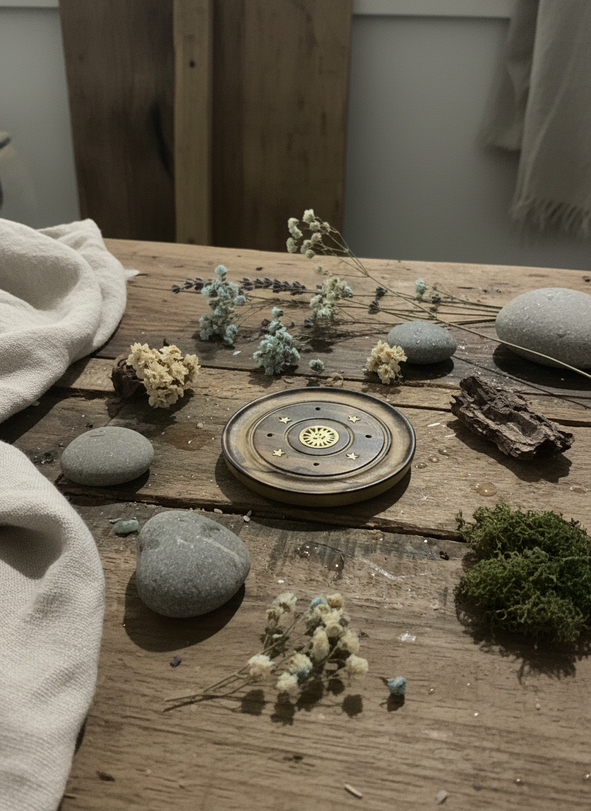 Mango Wood Disc 10 cm – røgelsesholder til pinde og kegler