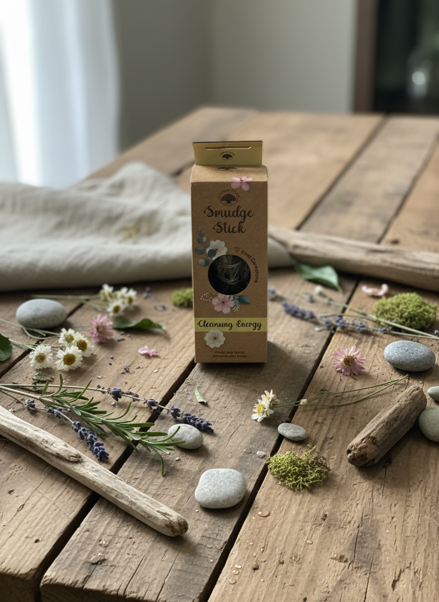 Smudge Stick – Rensende Energi (Salvie med Citrin) Ca. 10 cm · ca. 38 g