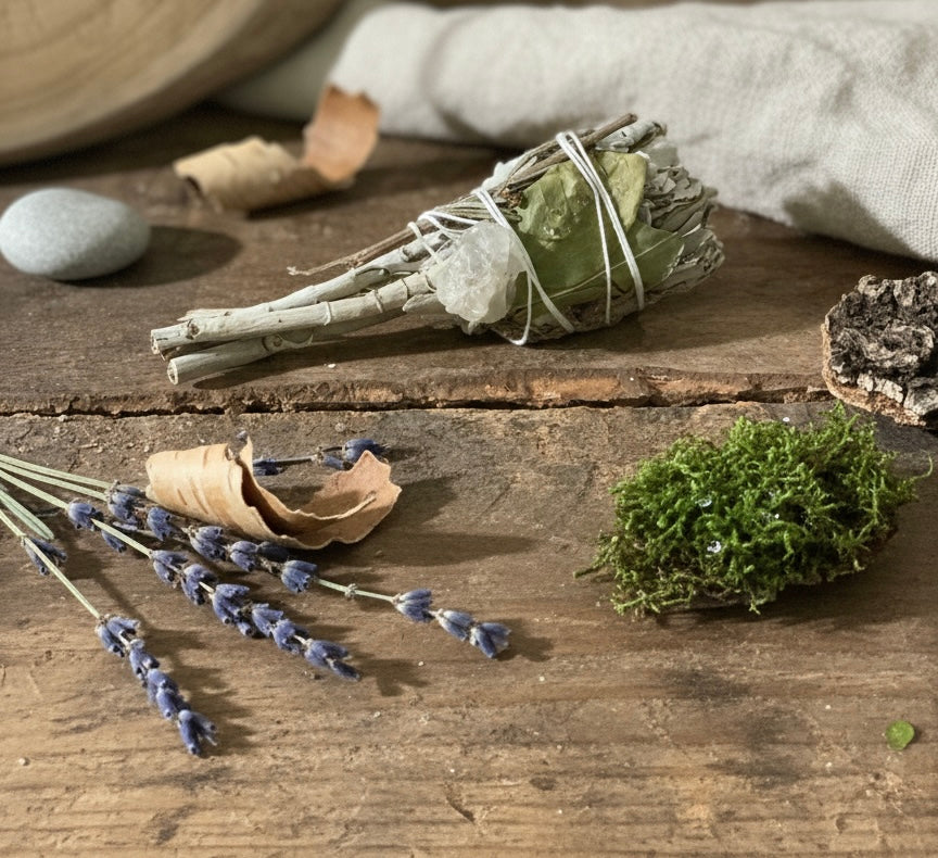 Smudge Stick – Rensende Energi (Salvie med Citrin) Ca. 10 cm · ca. 38 g