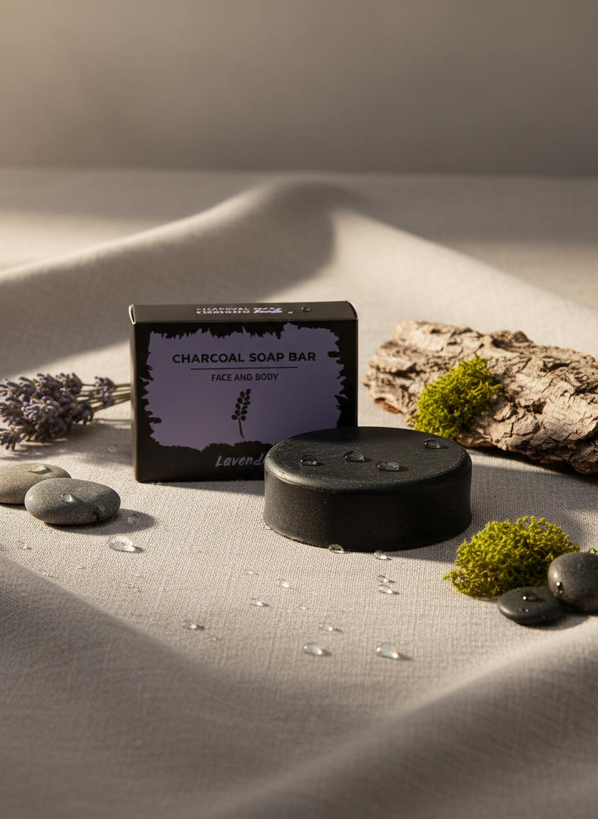 Trækulssæbe 85 g – Lavendel