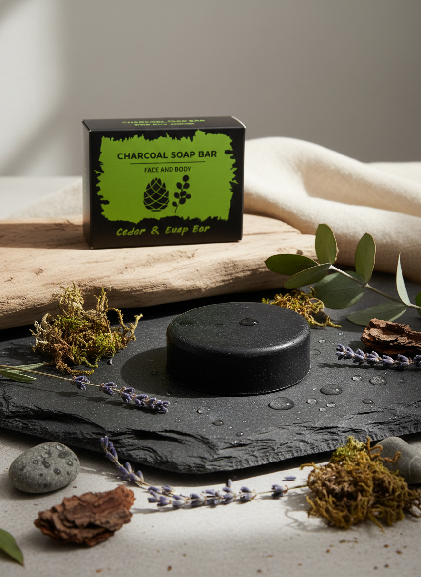 Trækulssæbe 85 g – Eukalyptus & Cedertræ