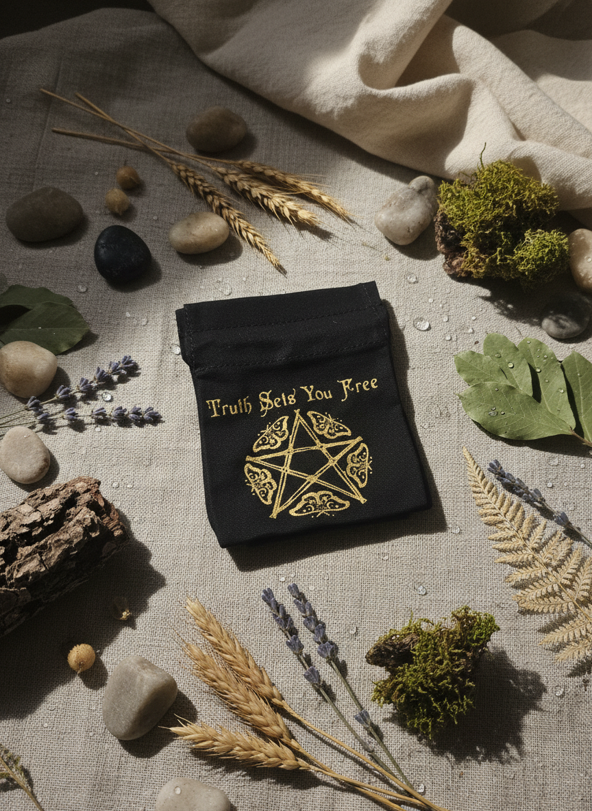 Esoterisk stofpose – Sort & Guld – 10 × 12 cm