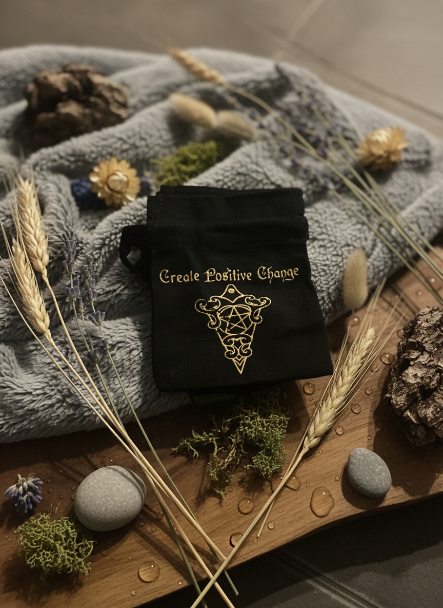 Esoterisk stofpose – Sort & Guld – 10 × 12 cm