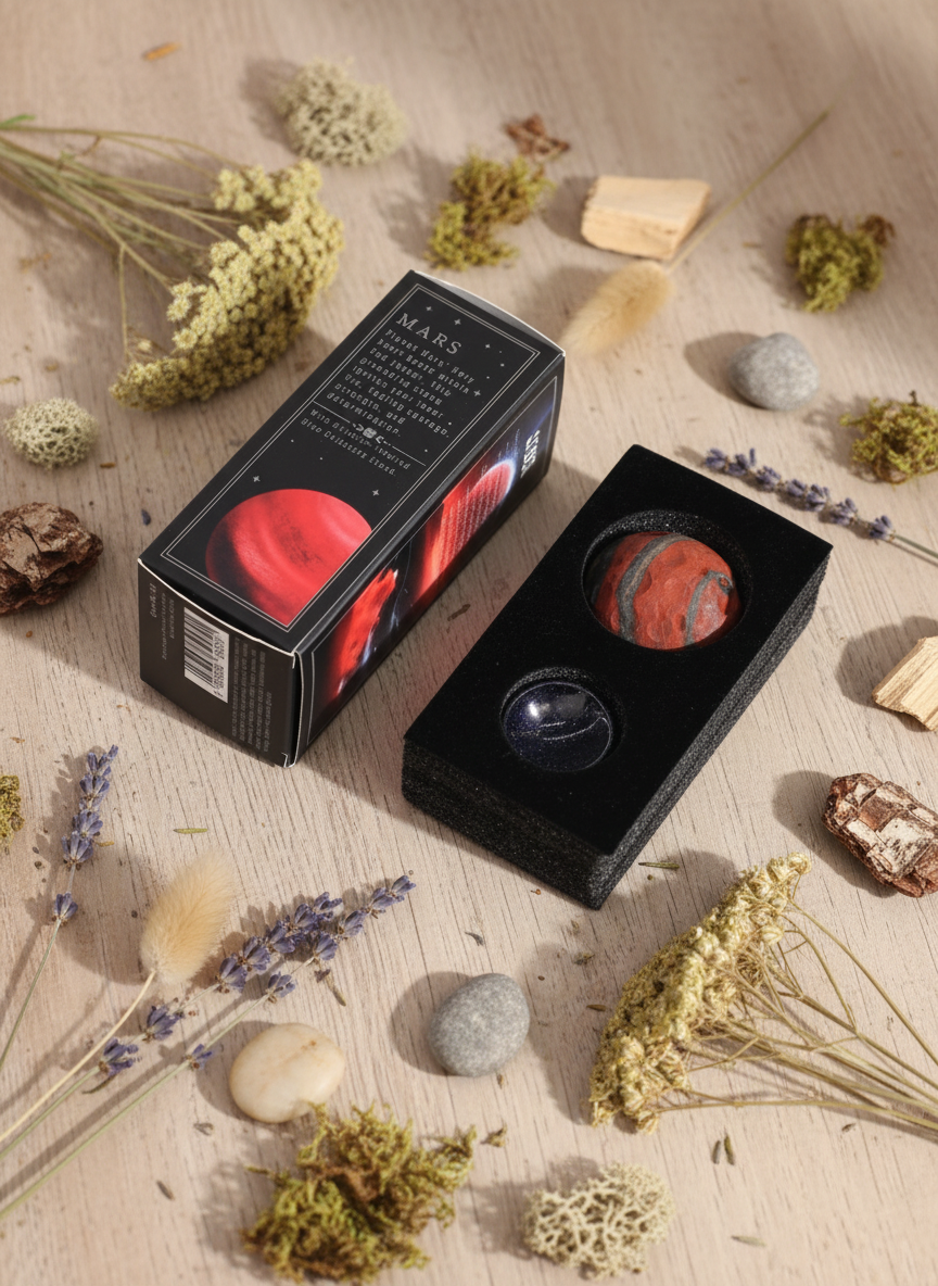 Red Jasper Planet på Goldstone Stand – Mars – 40 mm