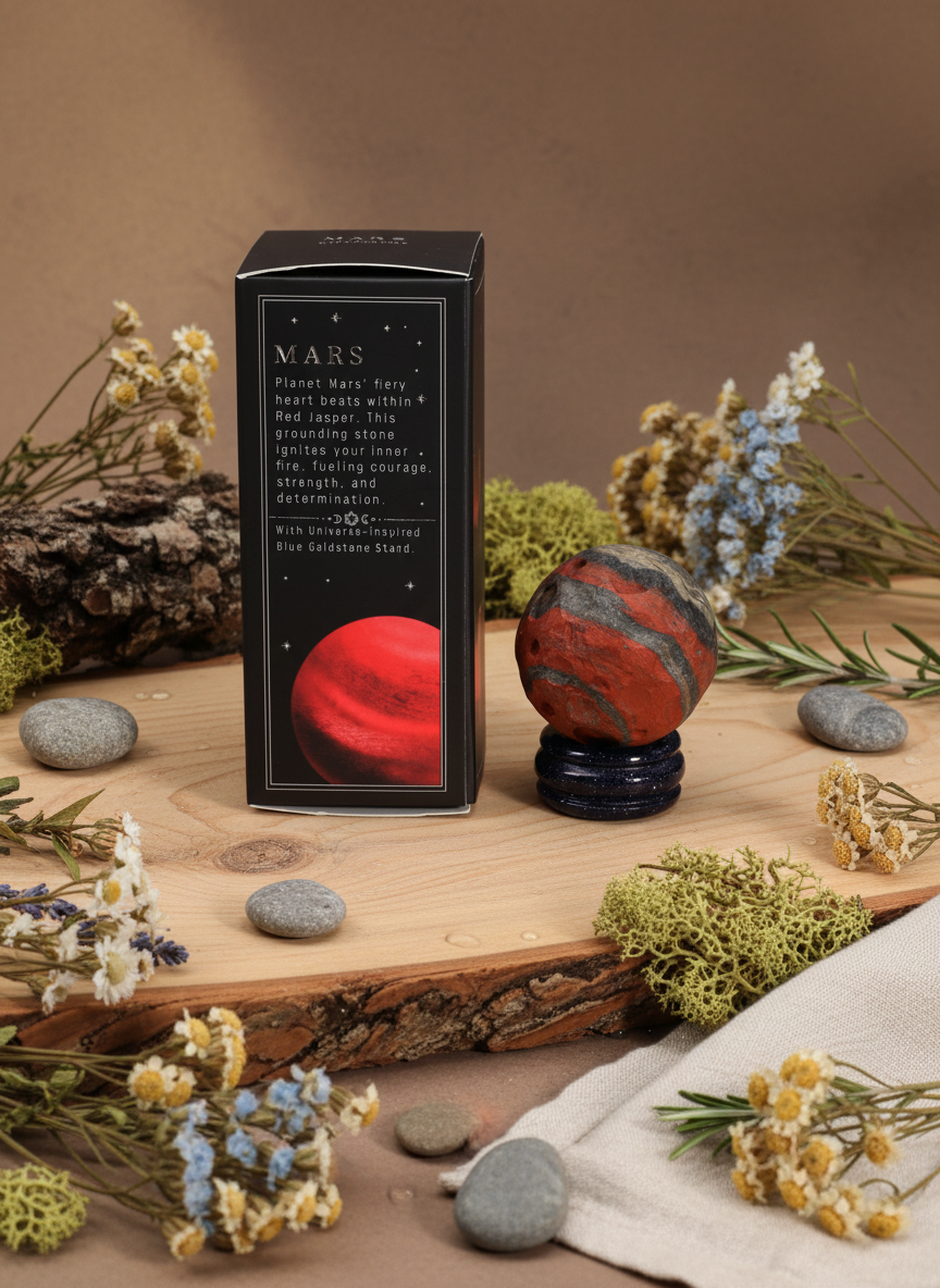 Red Jasper Planet på Goldstone Stand – Mars – 40 mm