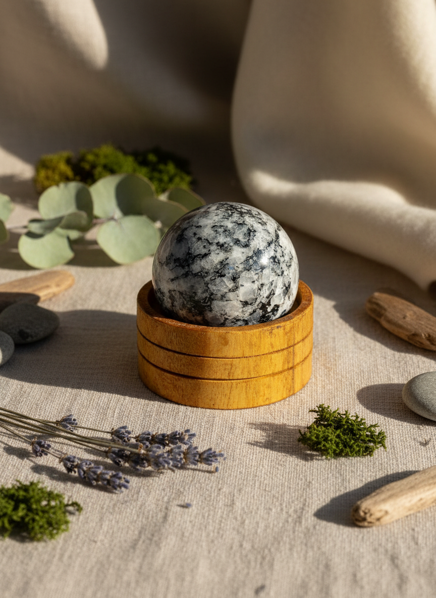 Moonstone Kugle – 50 mm med stand