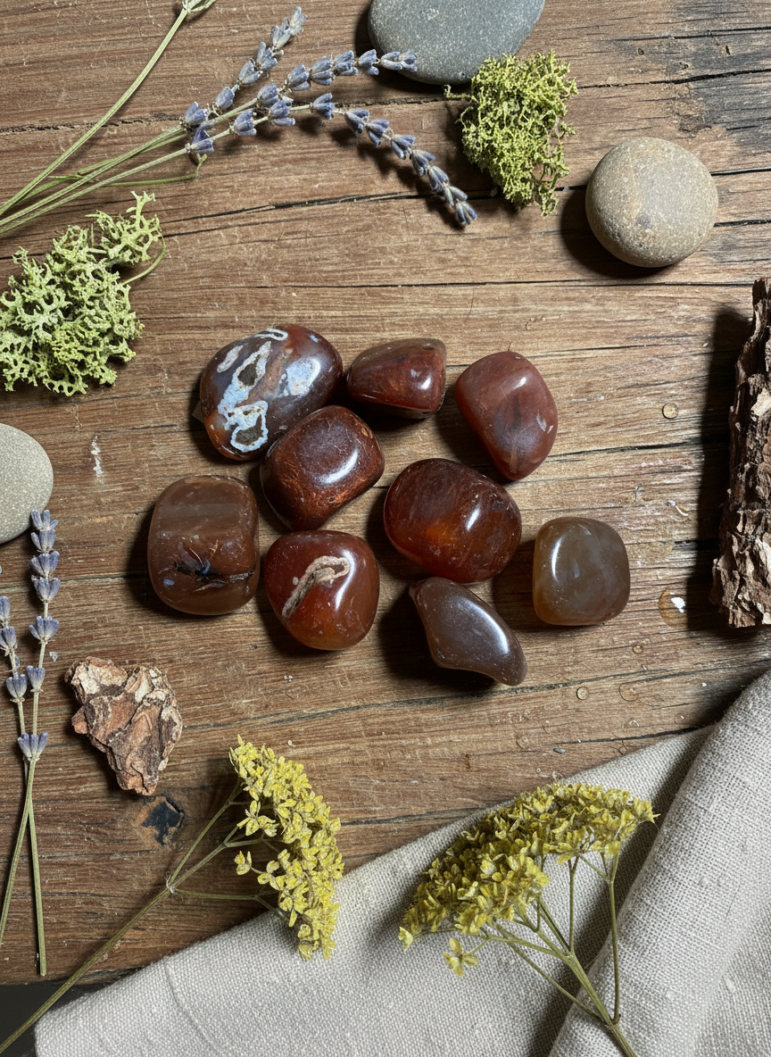 Karneol – Tromlesten (ca. 20–30 mm)