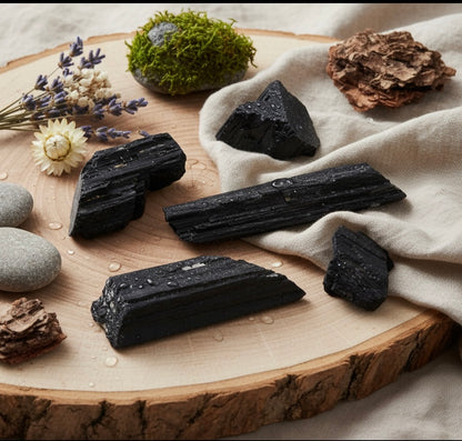 Sort Turmalin – Rå Mineralstykke (ca. 3–7 cm)