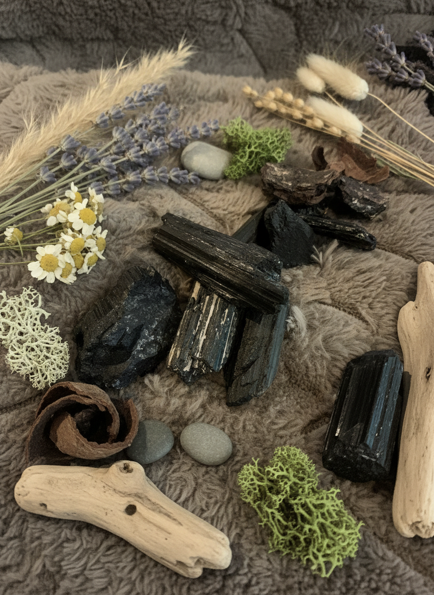 Sort Turmalin – Rå Mineralstykke (ca. 3–7 cm)