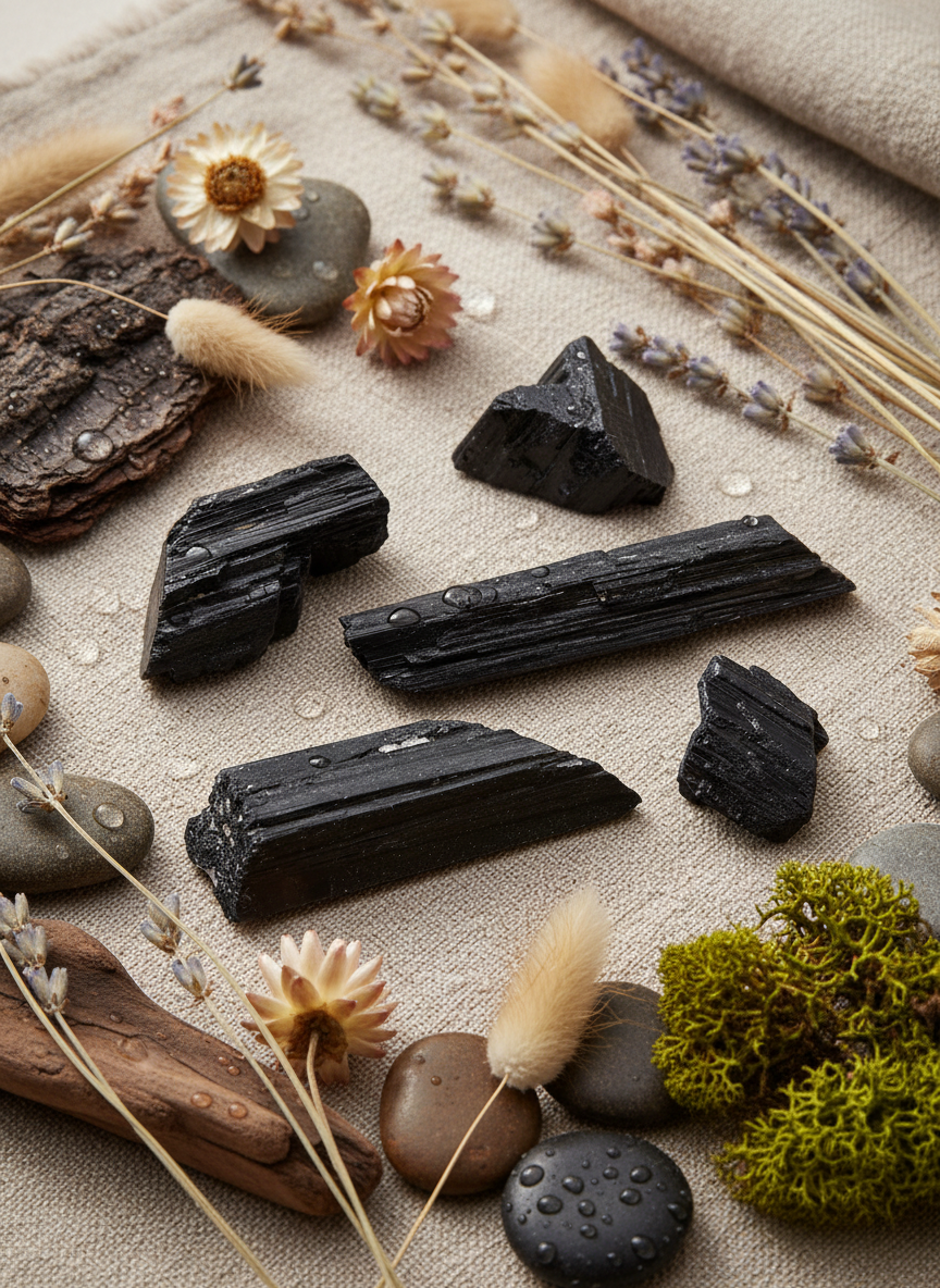 Sort Turmalin – Rå Mineralstykke (ca. 3–7 cm)