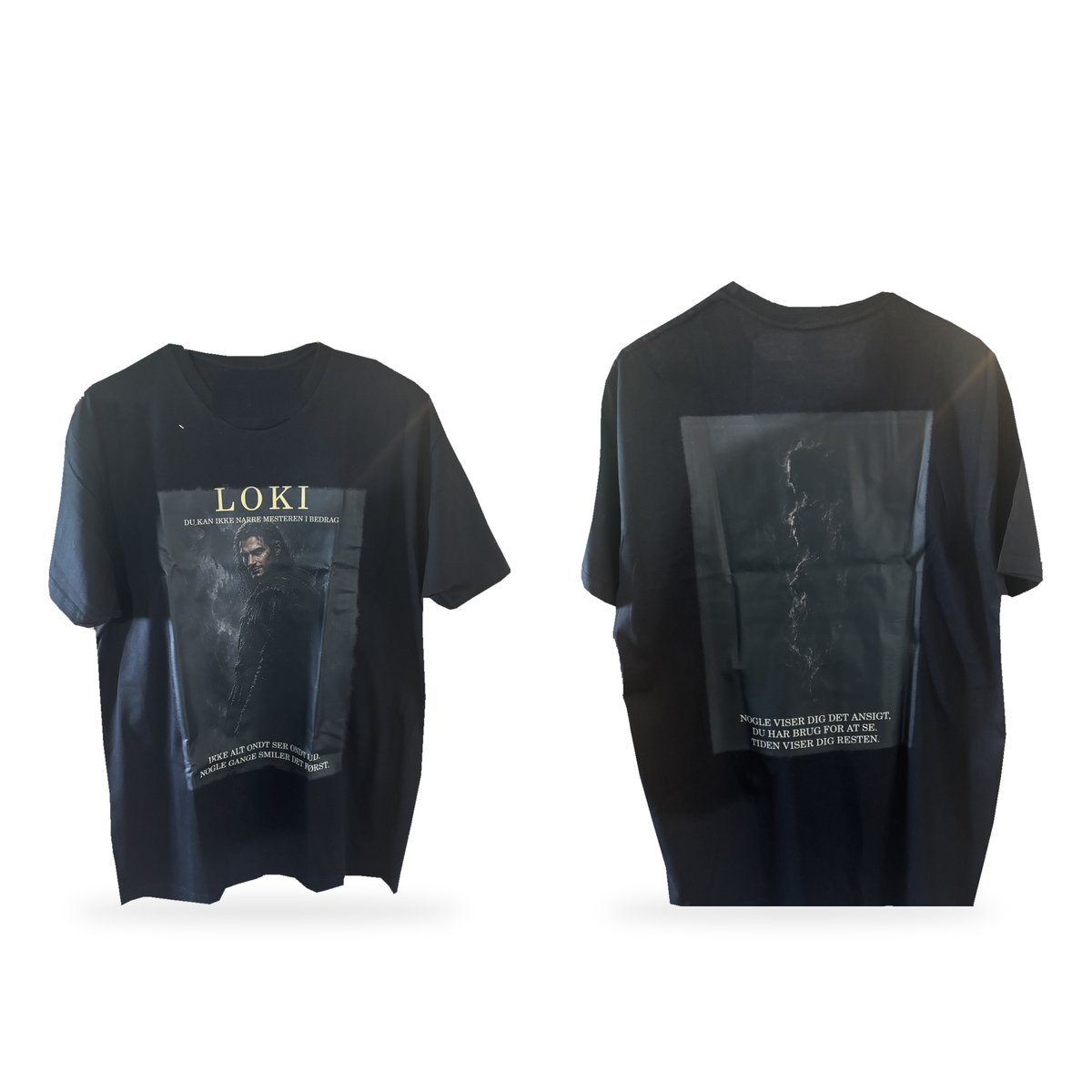 Loki T-shirt – forside og bagside på hvid baggrund